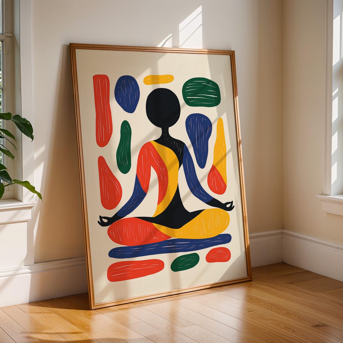 Bold Colorful Abstract Meditating Yoga Figure Zen Art Poster - Image 2