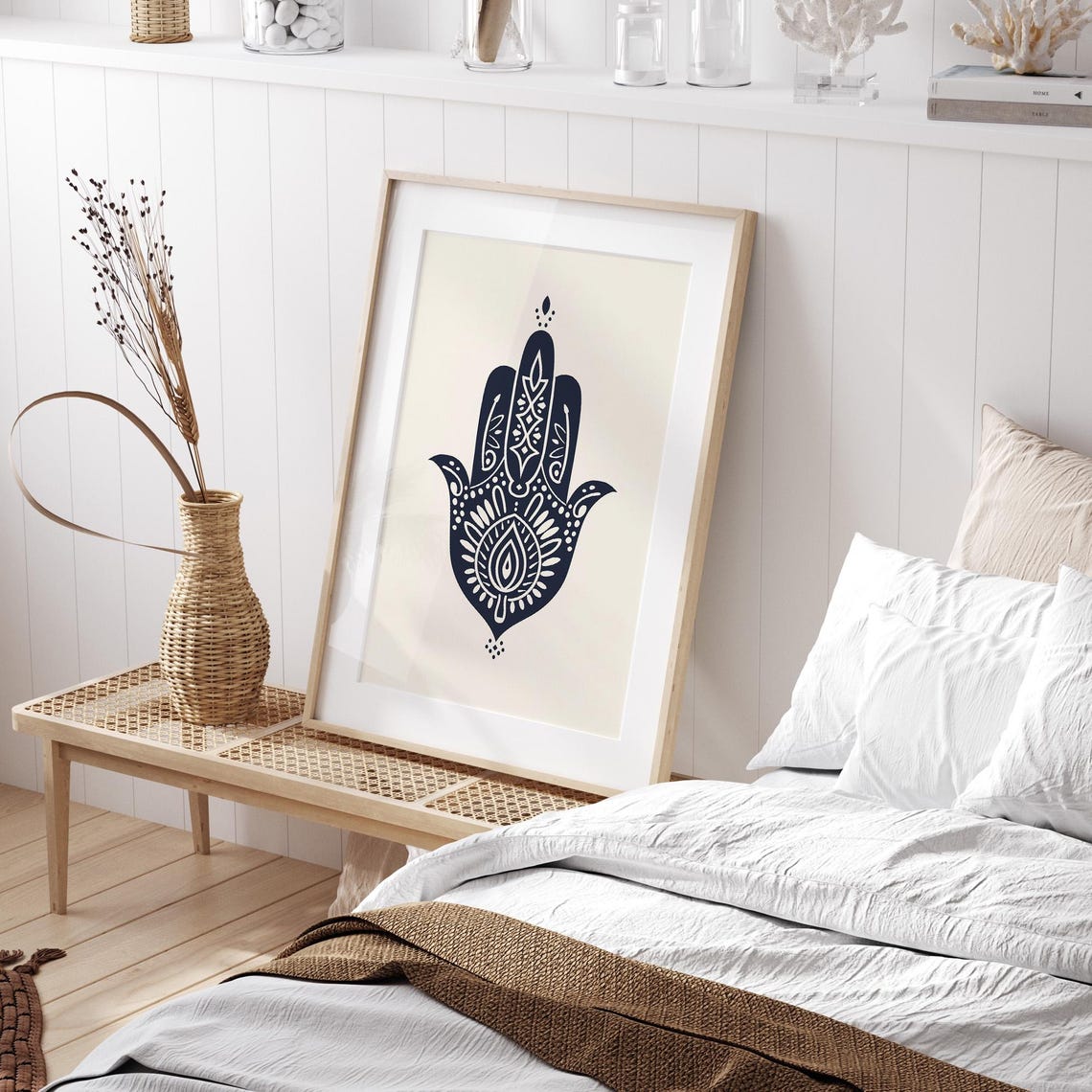 Hamsa Hand Mandala In Black And White Spiritual Amulet Poster - Image 4