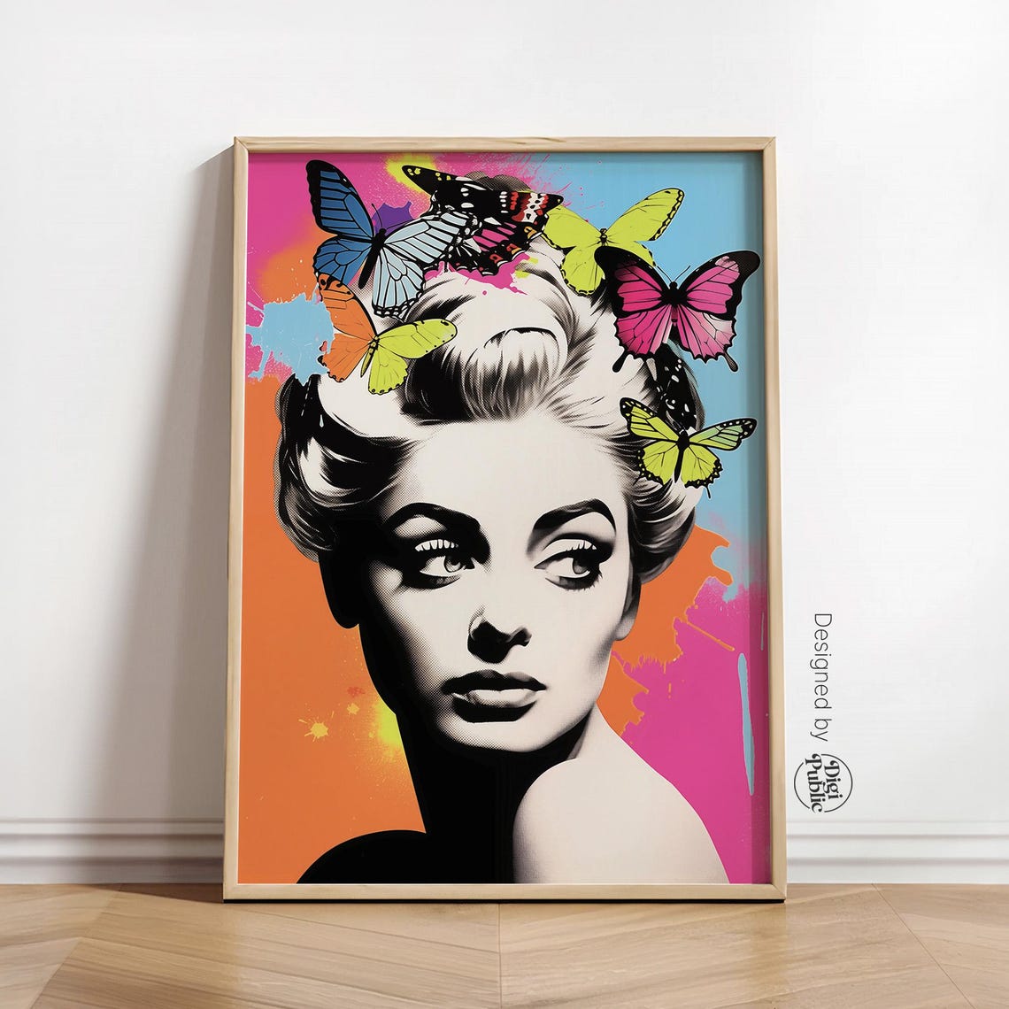 Beautiful Woman With Butterfly Pop Art Wall Print Colorful Butterfly Wall Art Modern Wall Art For Home Home Print