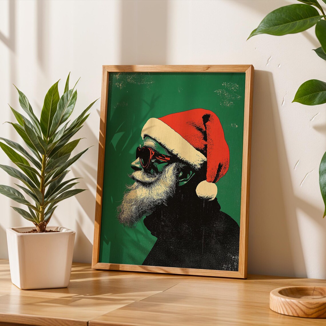 Cool Retro Santa Claus Red Sunglasses Green Pop Art Christmas Poster - Image 2