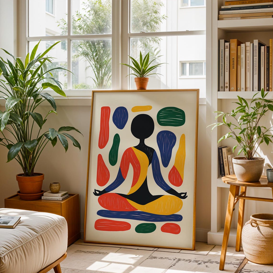 Bold Colorful Abstract Meditating Yoga Figure Zen Art Poster - Image 3