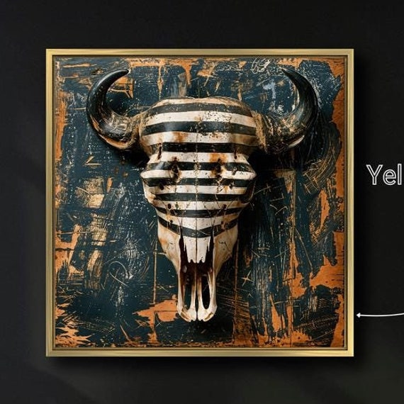 Mysterious Buffalo Skull Framed Wall Art Horned Animal Skulls Art Print Large Farmhouse Wall Decor Rustic Square Poster Ready To Hang