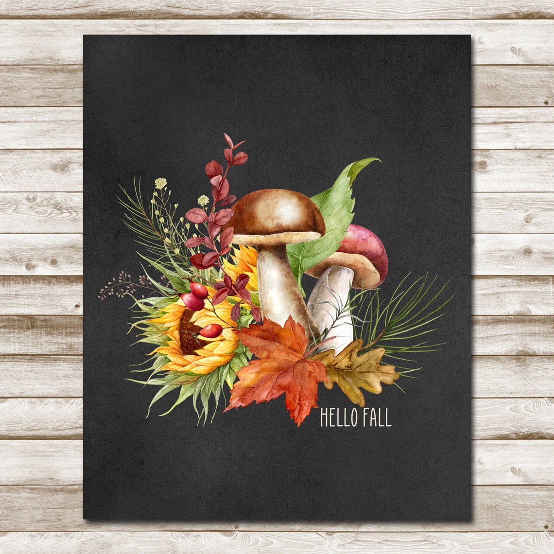 Hello Fall Chalkboard Mushroom Sunflower Woodland Autumn Poster - Image 4
