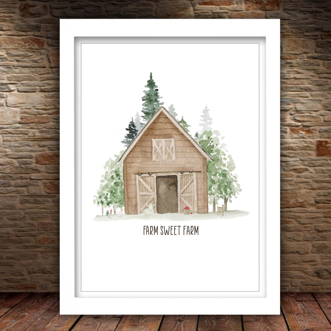 Farm Sweet Farm Rustic Barn Country Watercolor Home Decor Poster - Image 2
