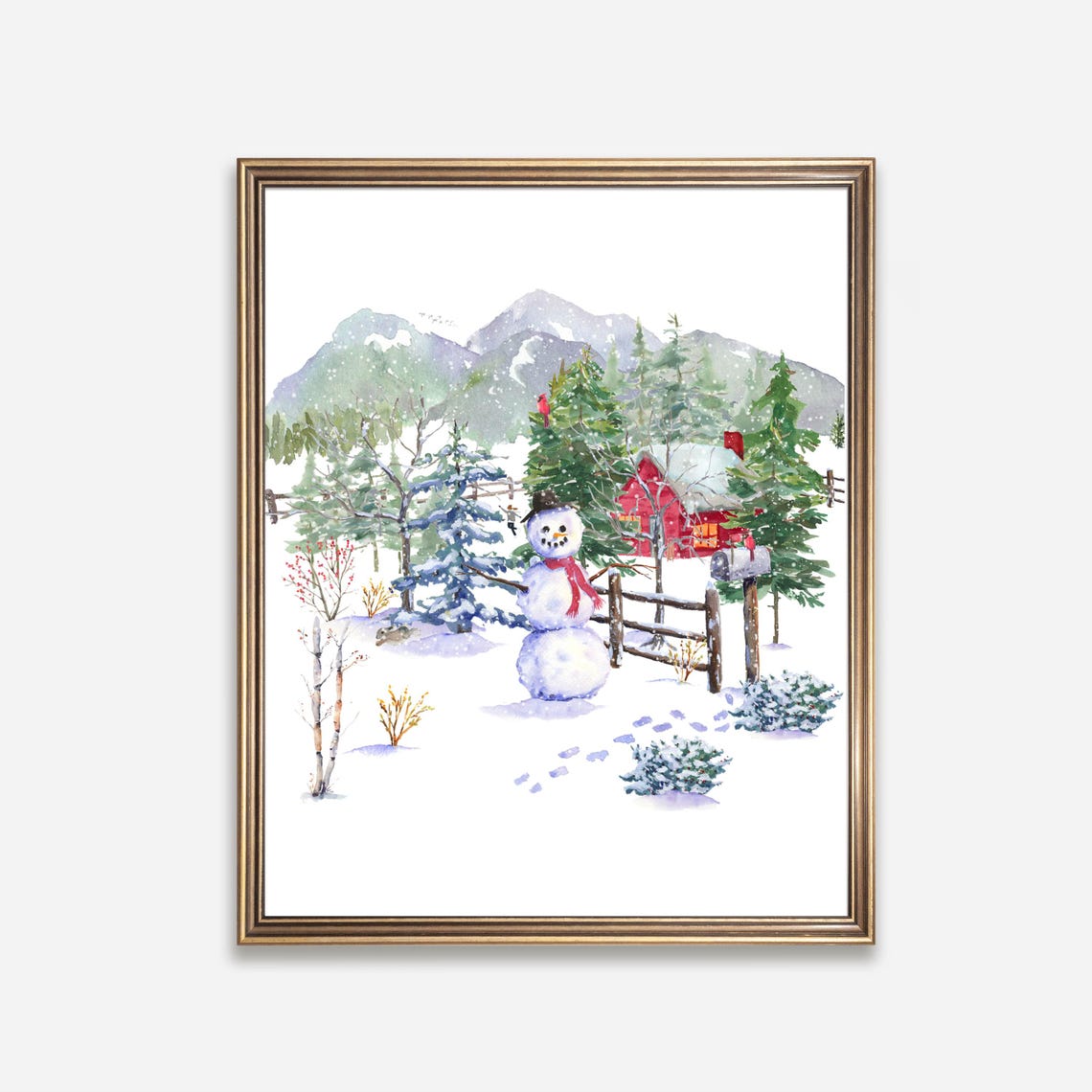 Winter Snowman Wall Art Woodland Snowman Sign 5x7 8x10 85x11 11x14 16x20 Seasonal Watercolor Country Decor Diy Home Decor - Image 8