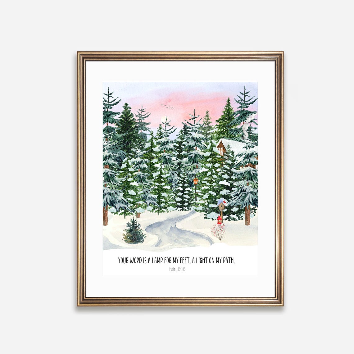 Your Word Is A Lamp For My Feet Psalm 119:105 Snowy Forest Path Poster - Image 8