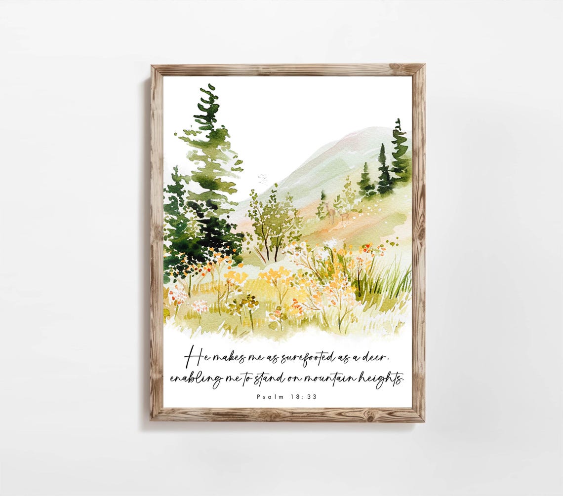 Surefooted As A Deer Mountain Meadow Psalm 18 33 Watercolor Poster - Image 8