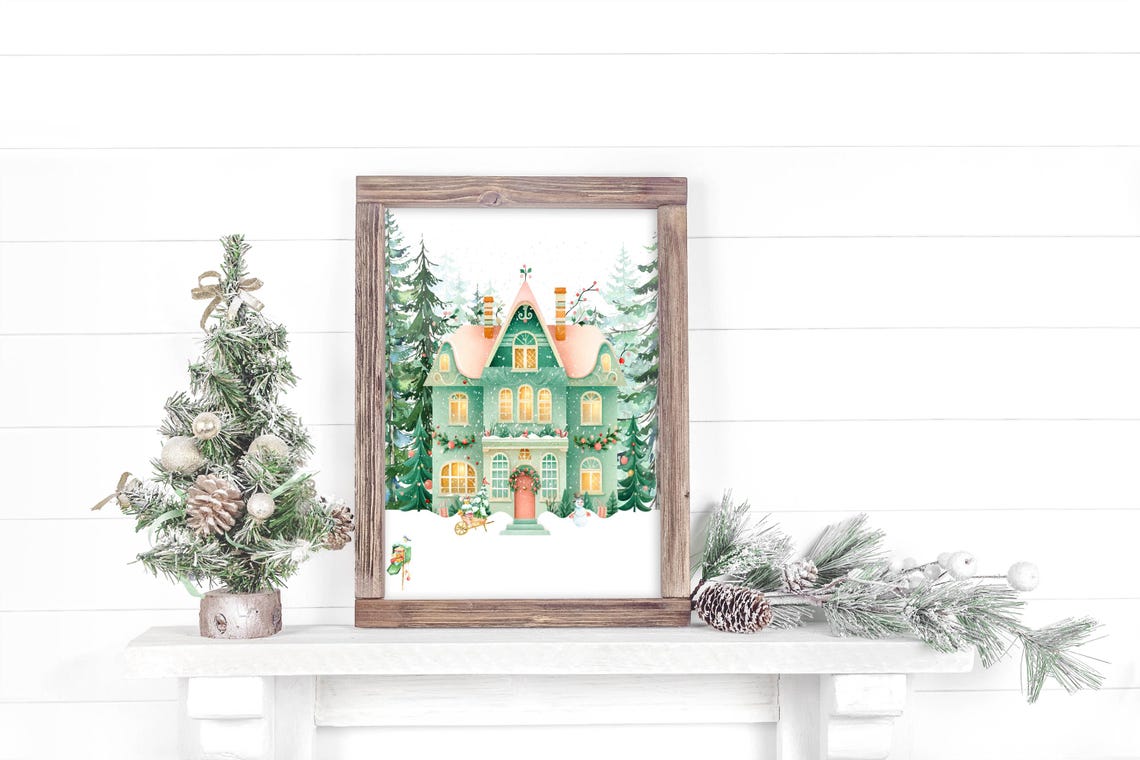 Woodland Winter Home Wall Art 5x7 8x10 11x14 16x20 Holiday Christmas House Decor Watercolor Winter Print Christmas Sign Diy Decor - Image 2