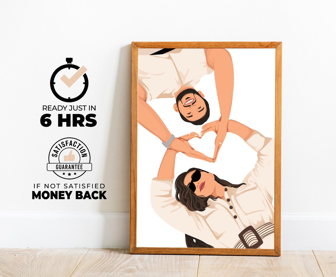 Couple Making Heart Hands Overhead Faceless Style Portrait Poster