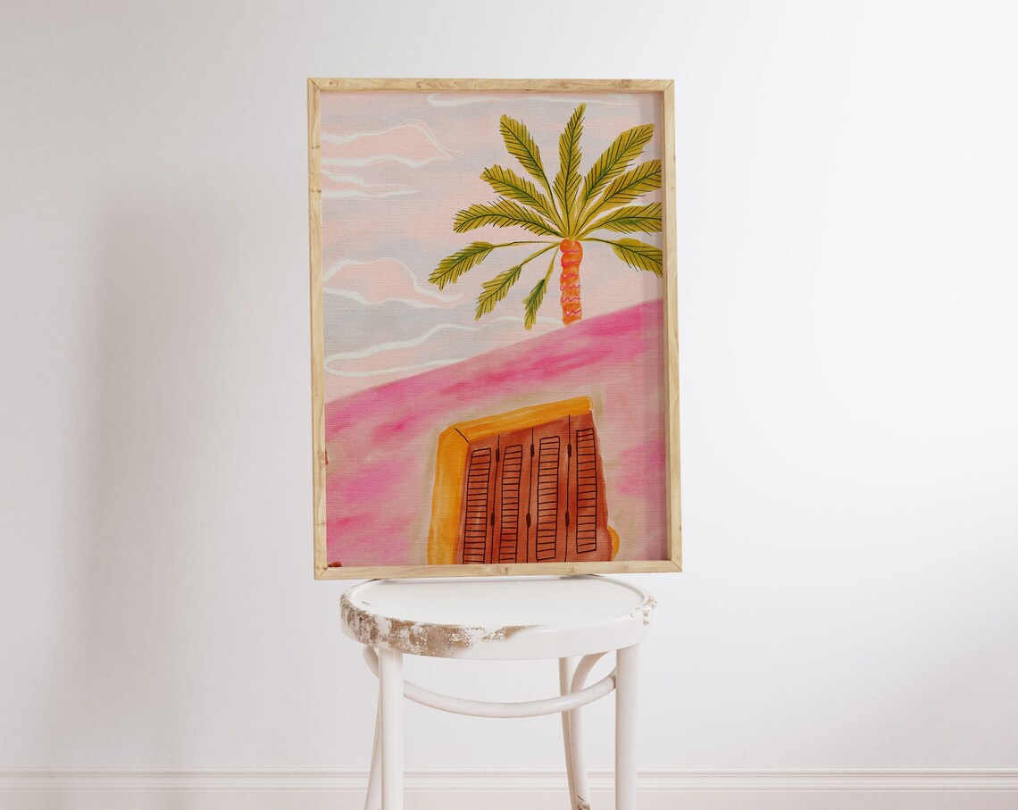Egypt House Watercolor Art Print, Summer Bright Decor