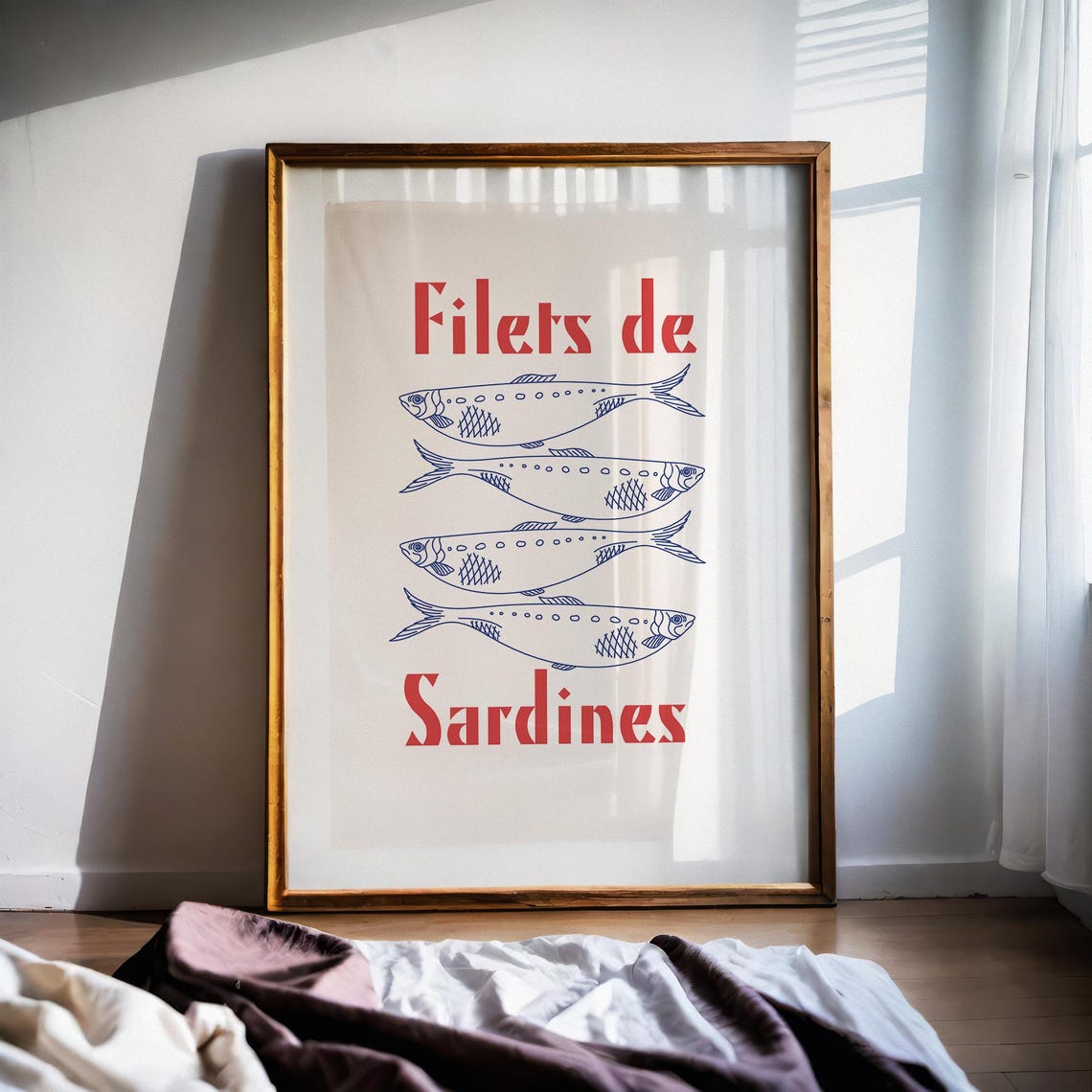 Filets De Sardines Four Fish Line Drawing French Retro Kitchen Poster - Image 3