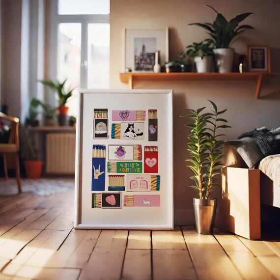 Positive Affirmations Matchbox Collection Retro Colorful Wall Art Print