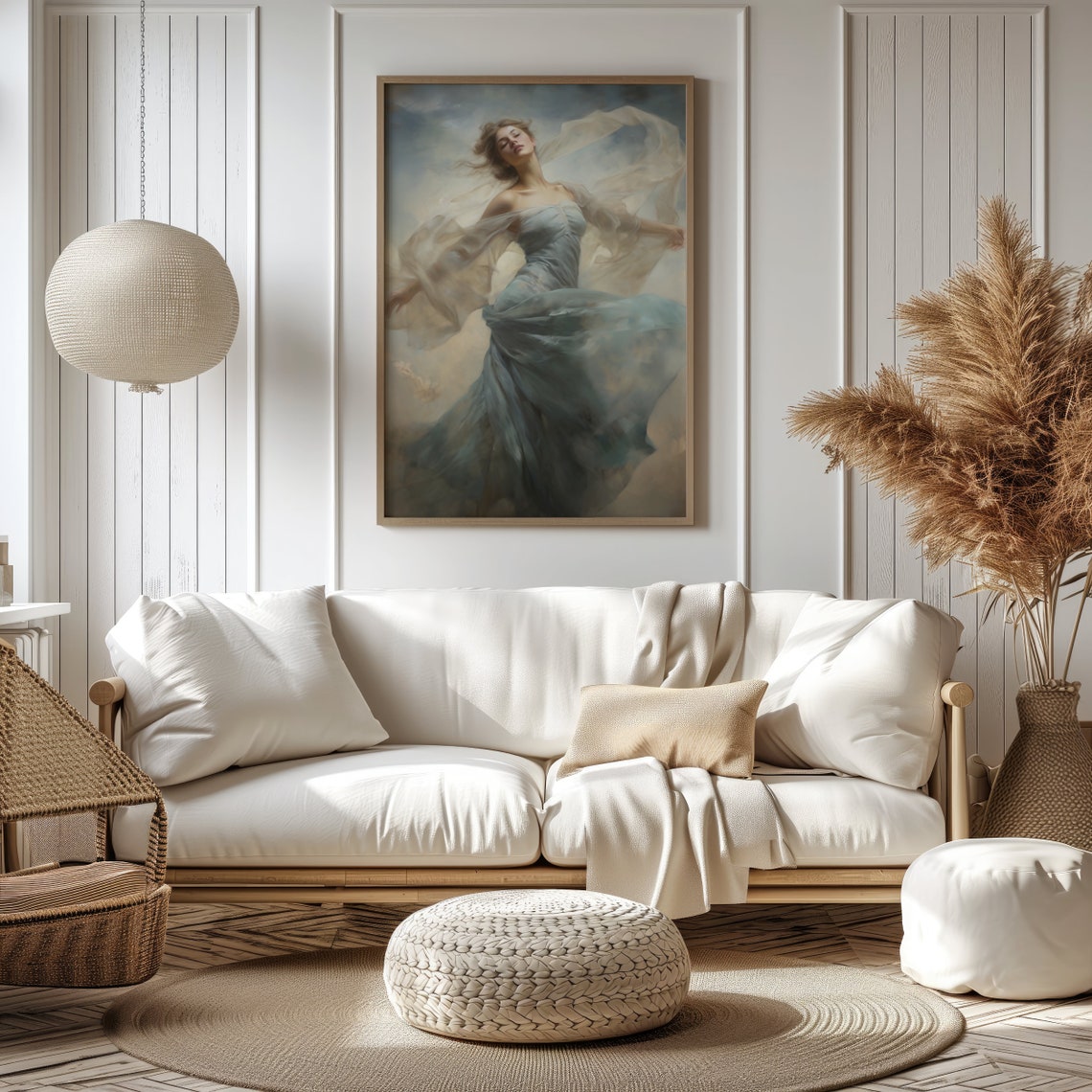 Portrait Of A Woman In A Blue Dress Dancing Painting Vintage Print Bedroom Wall Decor Oil Painting Wall Art - Image 2