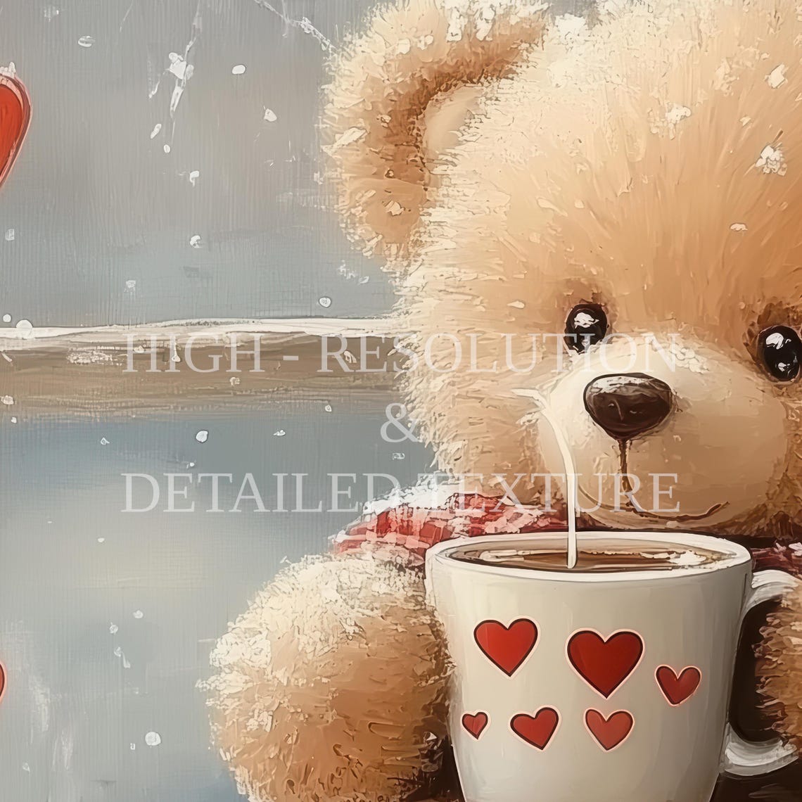 Teddy Bear with Heart Mug on Snowy Windowsill Cozy Winter Poster - Image 2