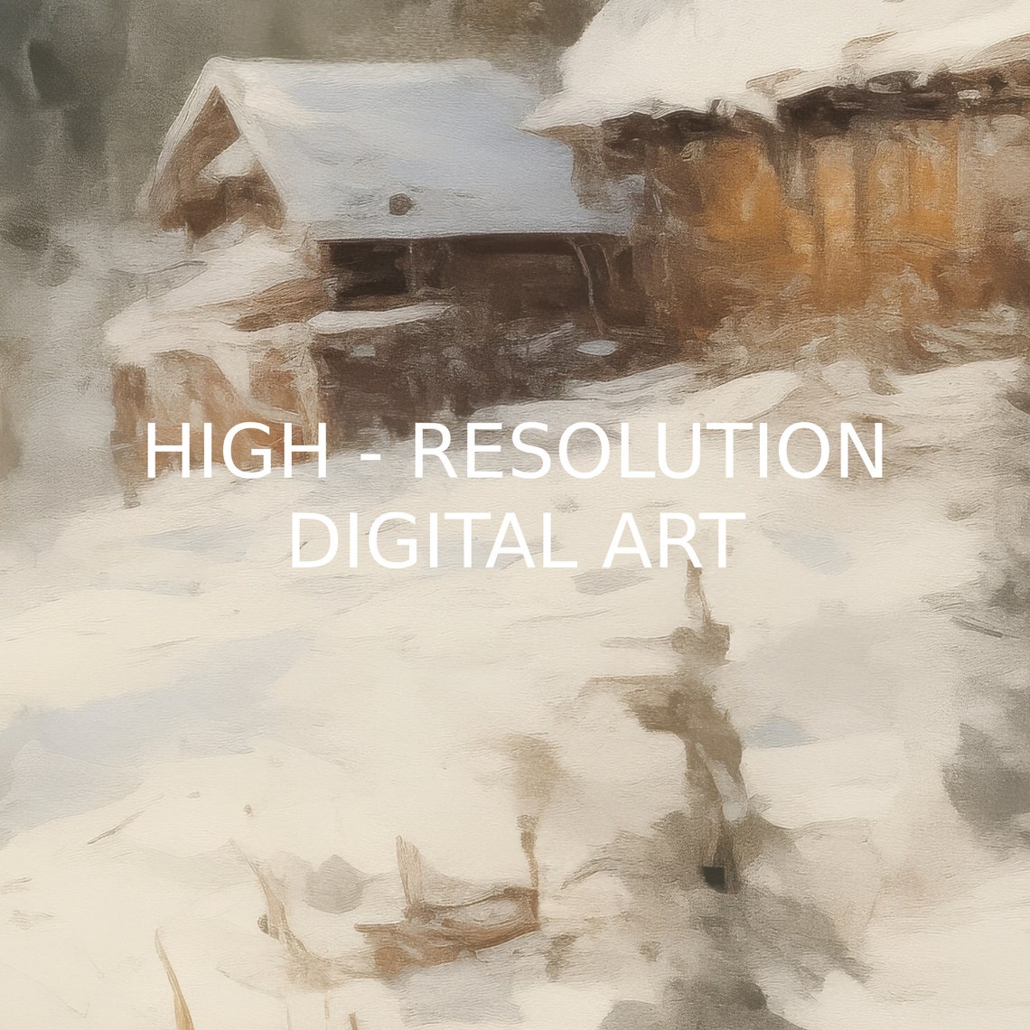 Snowy Log Cabin in Winter Mountains Cozy Landscape Painting Poster - Image 2