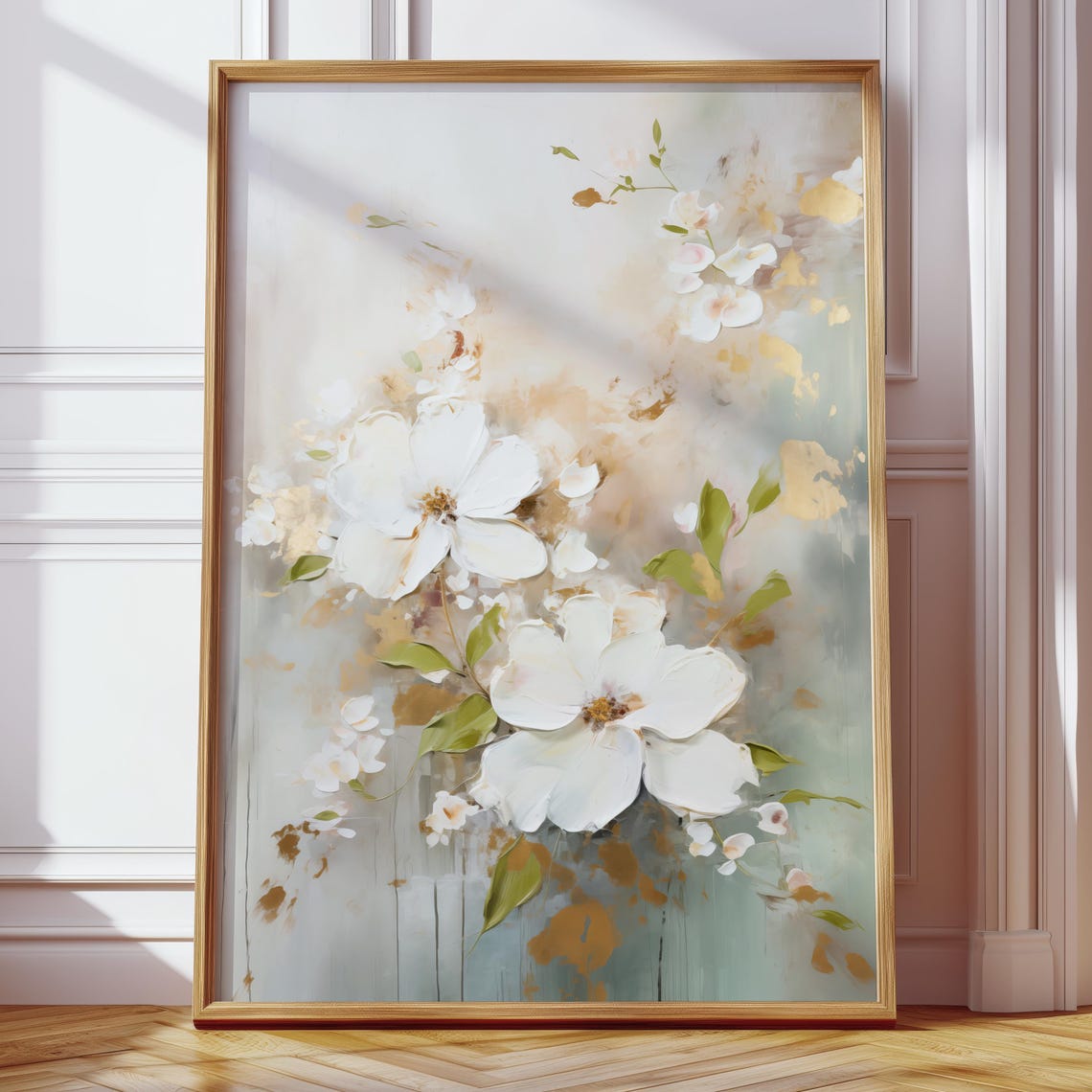 White Blossoms on Branches Soft Abstract Floral Painting Poster - Image 4
