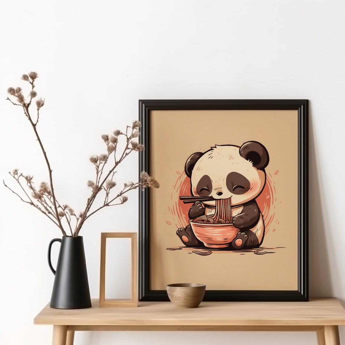 Ramen Panda Funny Art Print, Asian Kitchen Decor