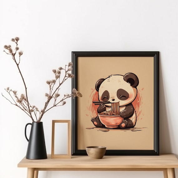 Ramen Panda Funny Art Print, Asian Kitchen Decor