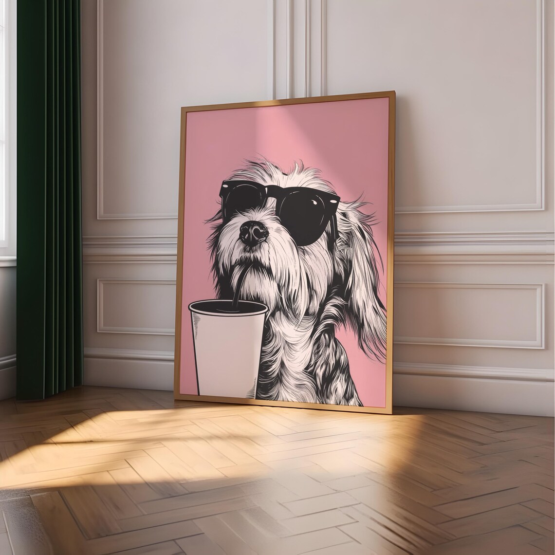 Funny Dog Sunglasses Poster, Kitchen Bar Wall Art