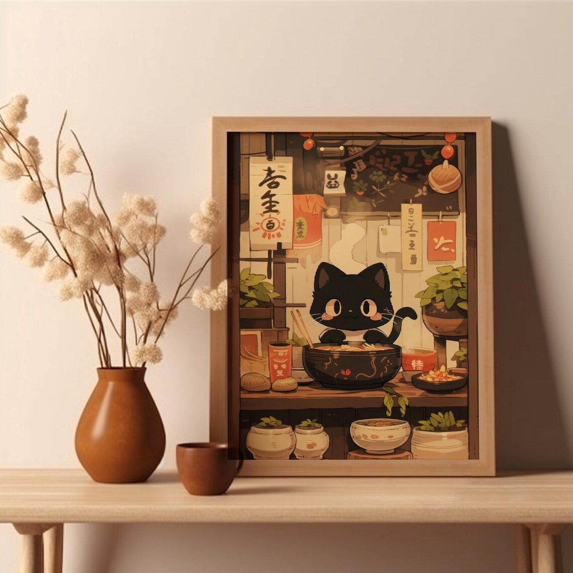 Japanese Ramen Noodle Shop Cat Art Print