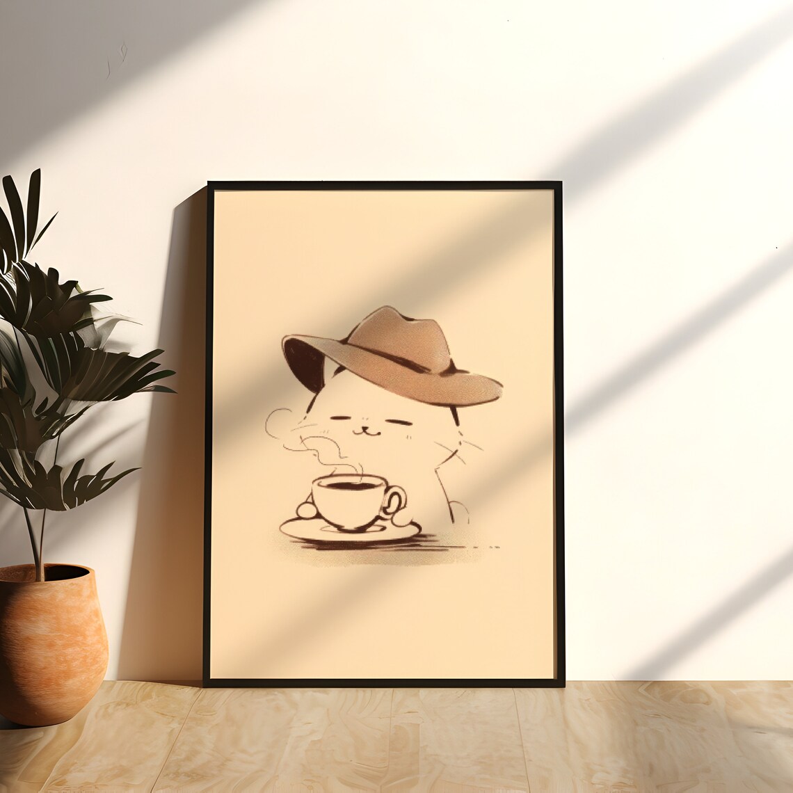 Funny Cat Coffee Art Kitchen Poster Minimalist Wall Decor Retro Drink Lover