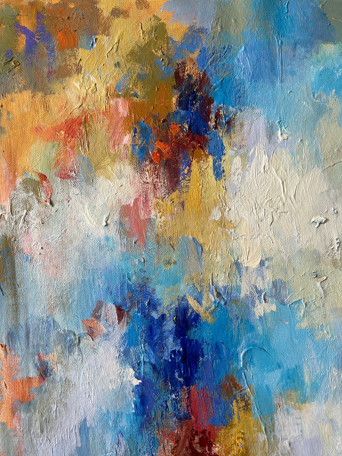 Bright Colorful Abstract White Blue Orange Modern Canvas Art Print - Image 5