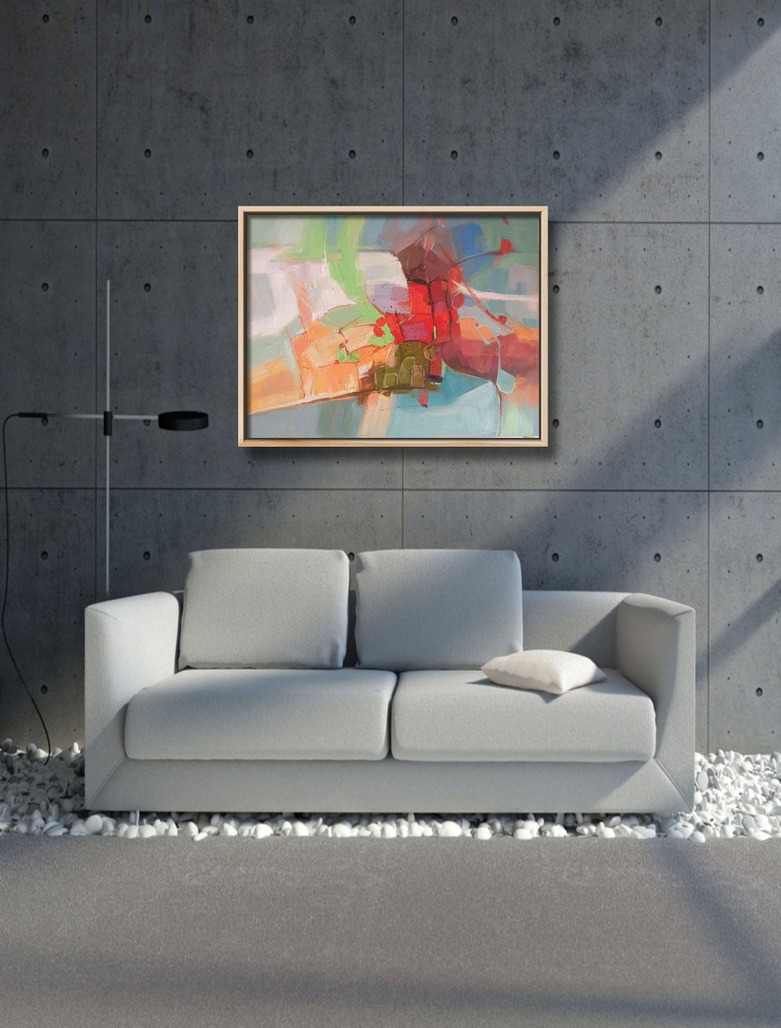 Red Green Pastel Abstract Brushstroke Modern Canvas Art Print - Image 4