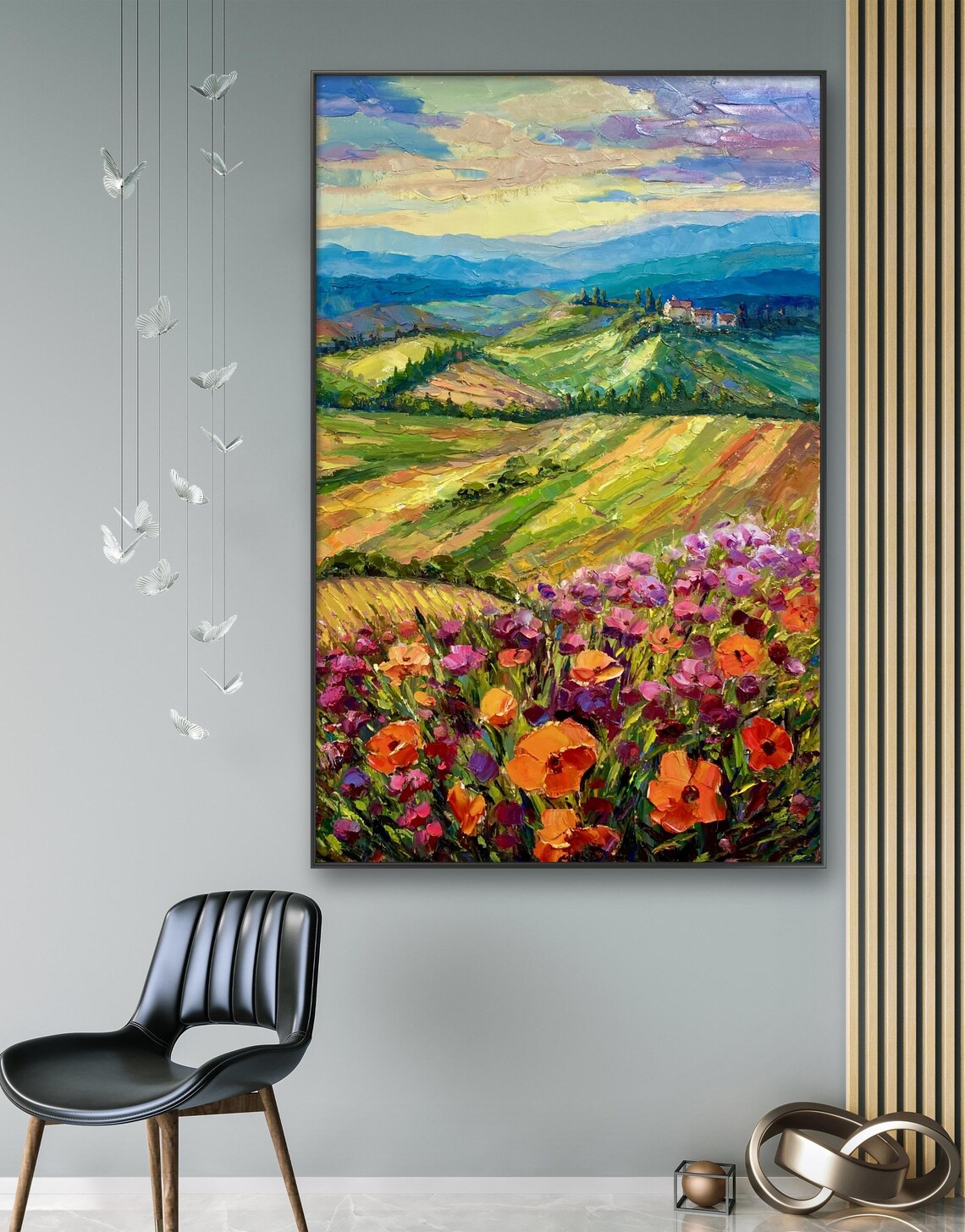 Abstract Mountain Flower Landscape Oil Painting Art Print - Image 3
