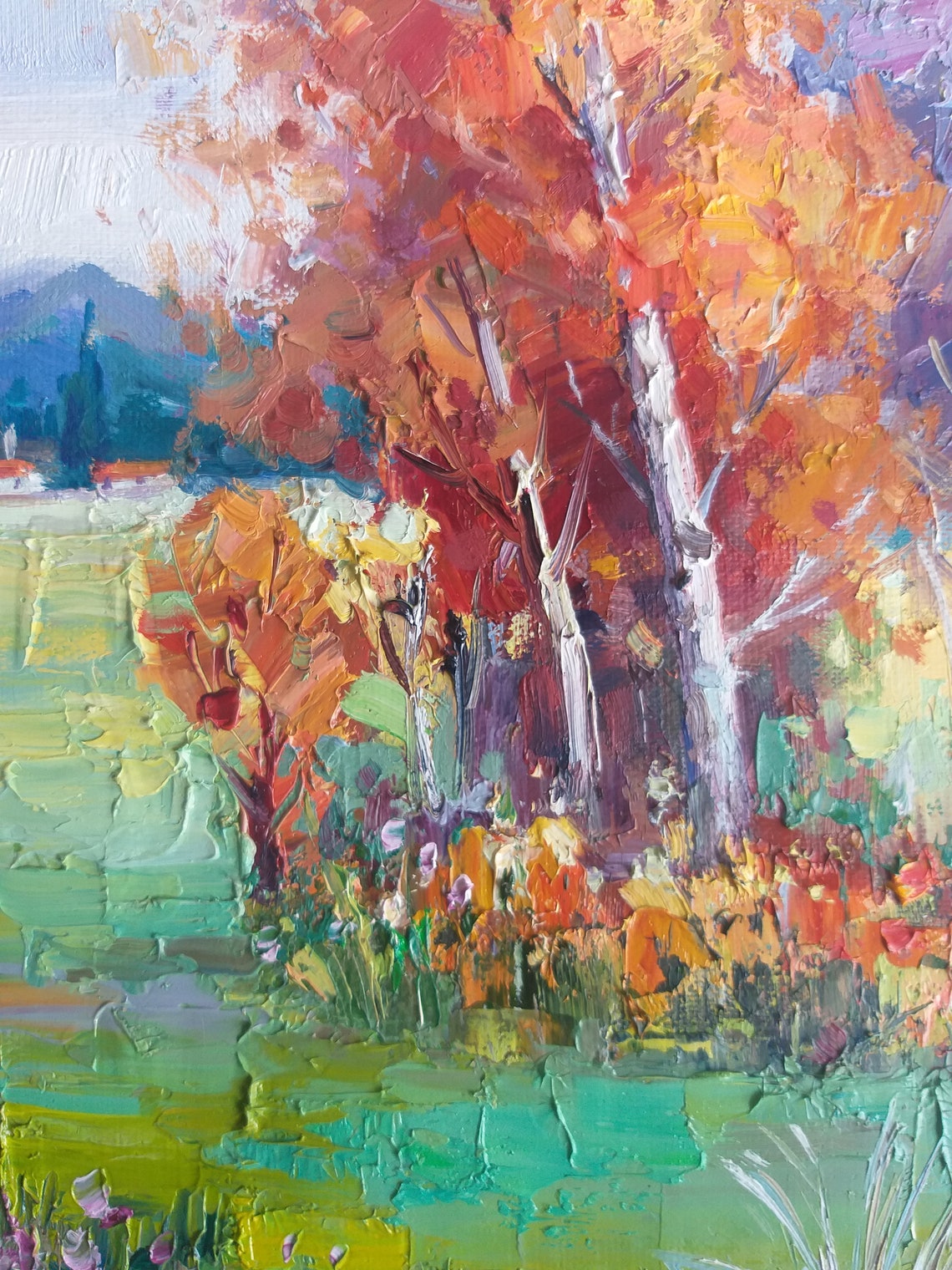 Autumn Birch Trees Lake Mountain Colorful Fall Landscape Poster - Image 2