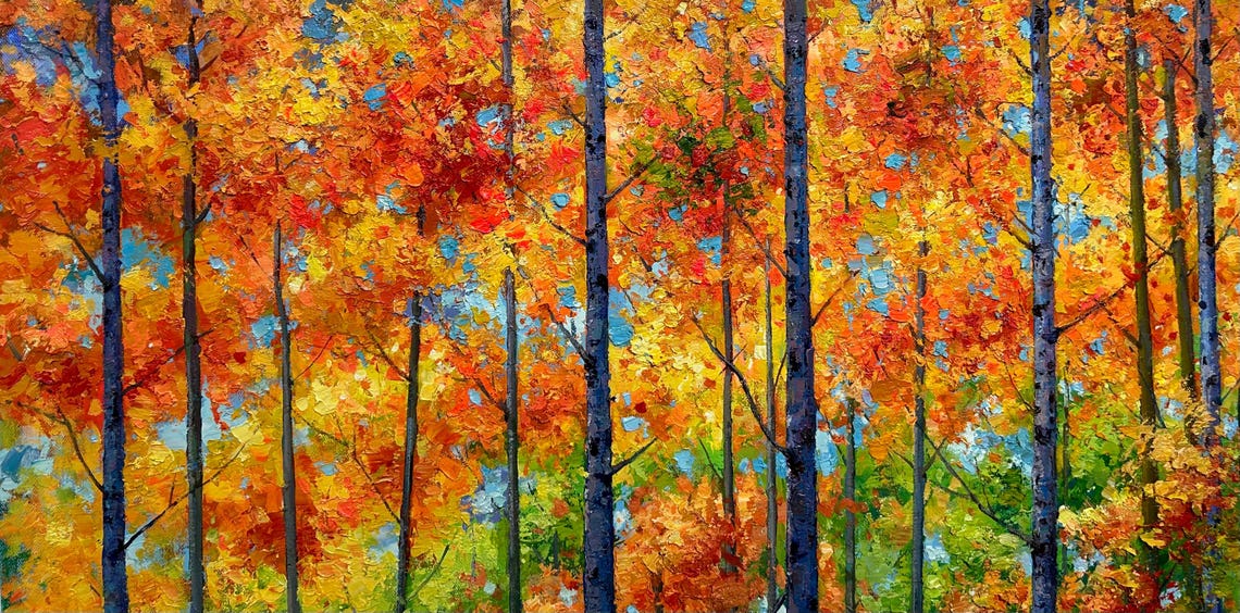 Autumn Birch Forest Oil Painting Original Oil Painting Landscape Living Room Wall Art Decoration Oil Painting Art - Image 4