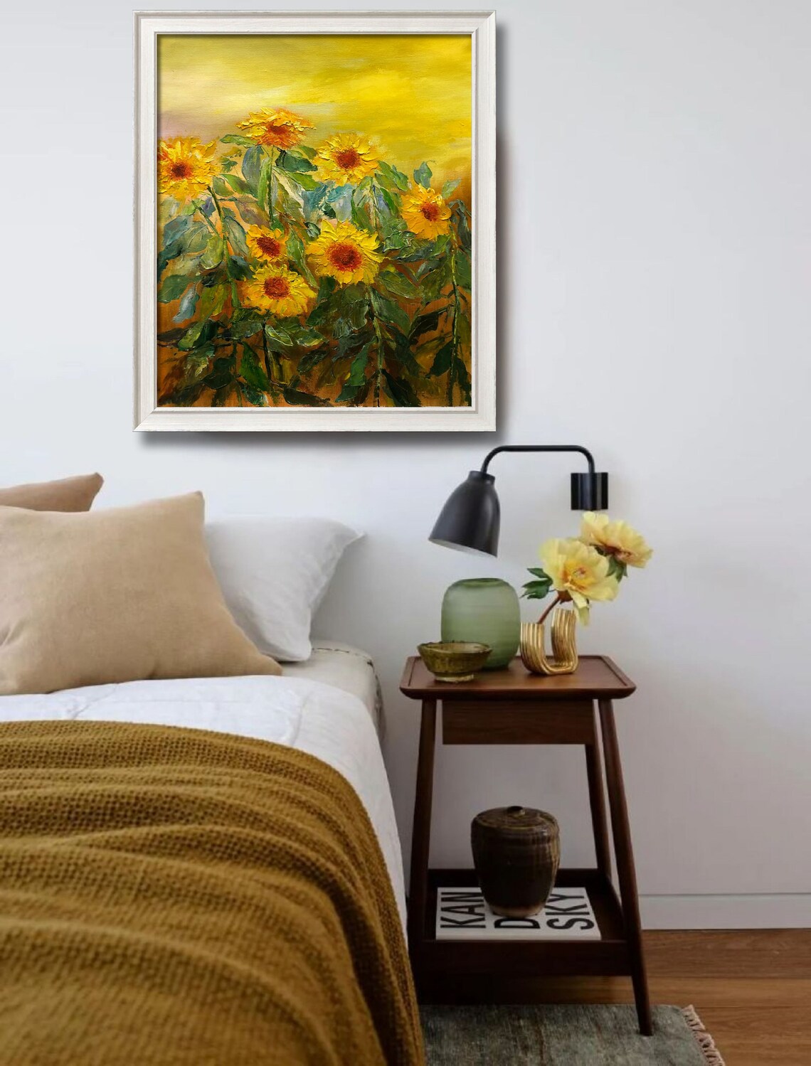 Golden Sunflowers Bloom Impasto Oil Painting Sunlit Floral Art Print - Image 4