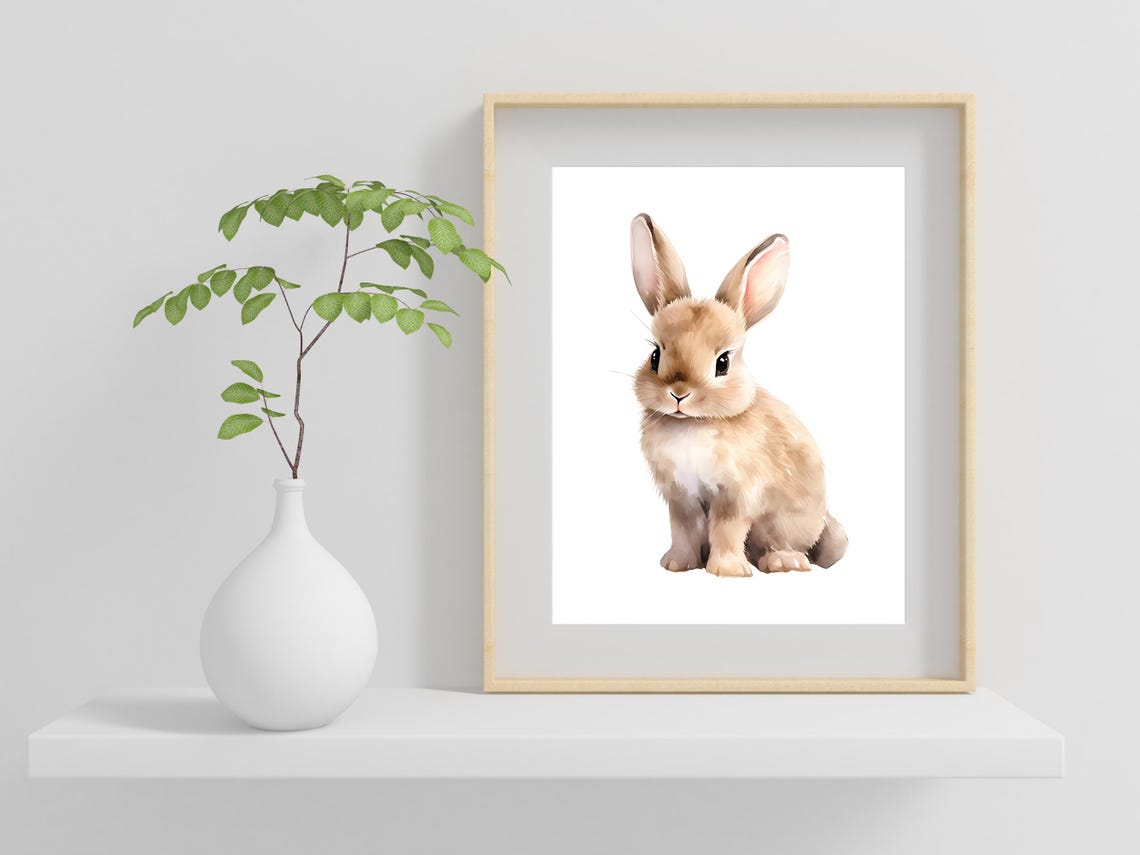 Cute Watercolor Baby Bunny Rabbit Nursery Soft Animal Wall Art Decor - Image 2