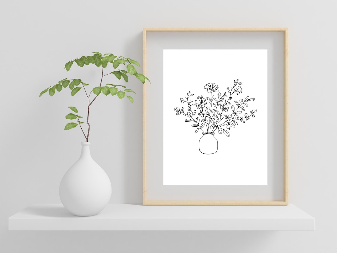 Bouquet of Wildflowers in Vase Minimalist Line Art Floral Poster - Image 2