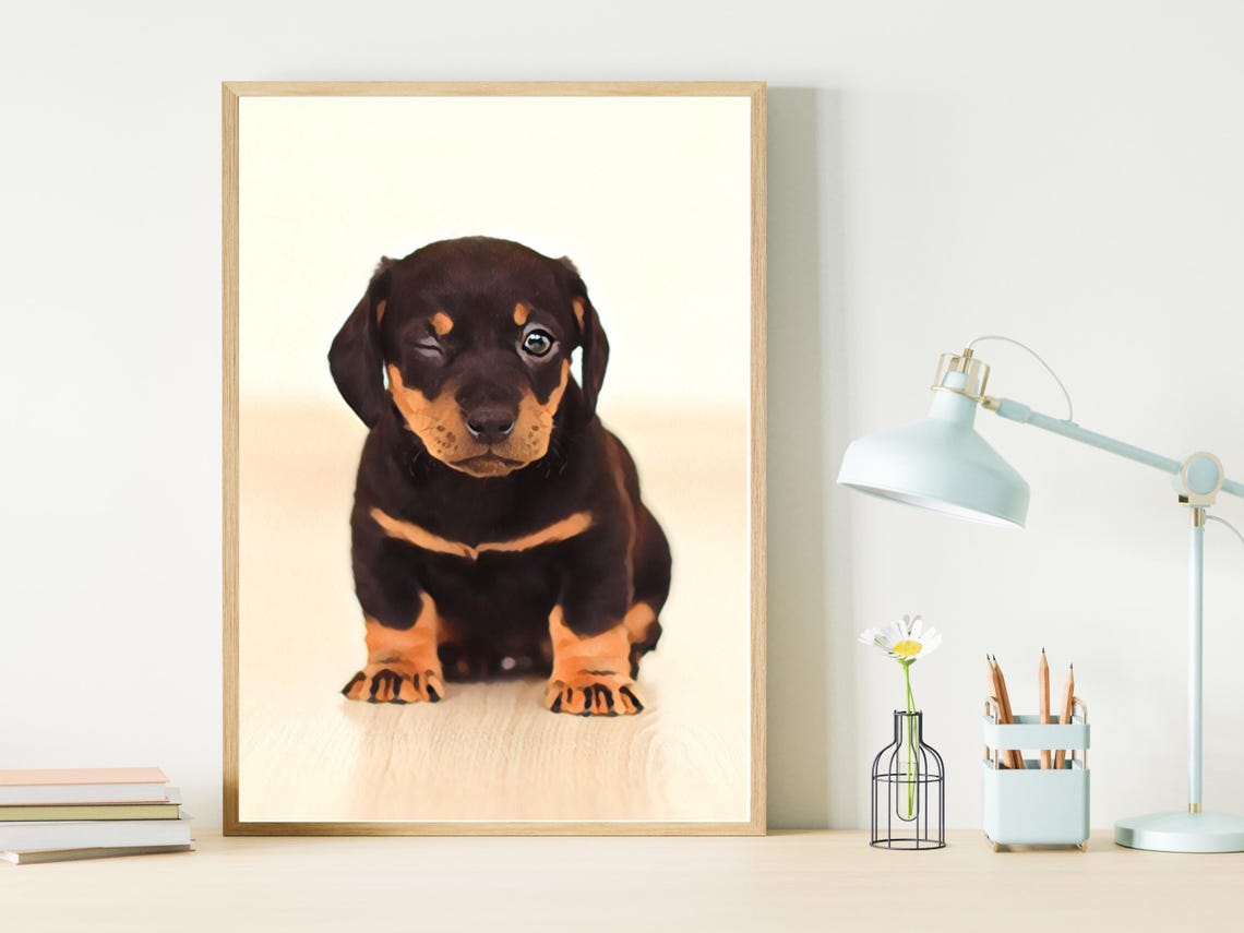 Sweet Dachshund Puppy Painting Cute Dog Portrait Gift Wall Art - Image 2