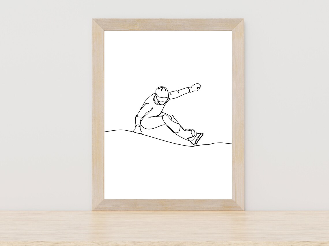 Snowboarder Jumping Minimalist One Line Art Winter Sports Poster