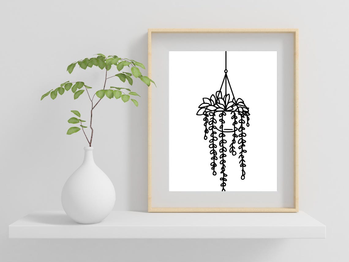 Hanging Succulent Plant One Line Drawing Botanical Minimalist Poster - Image 2