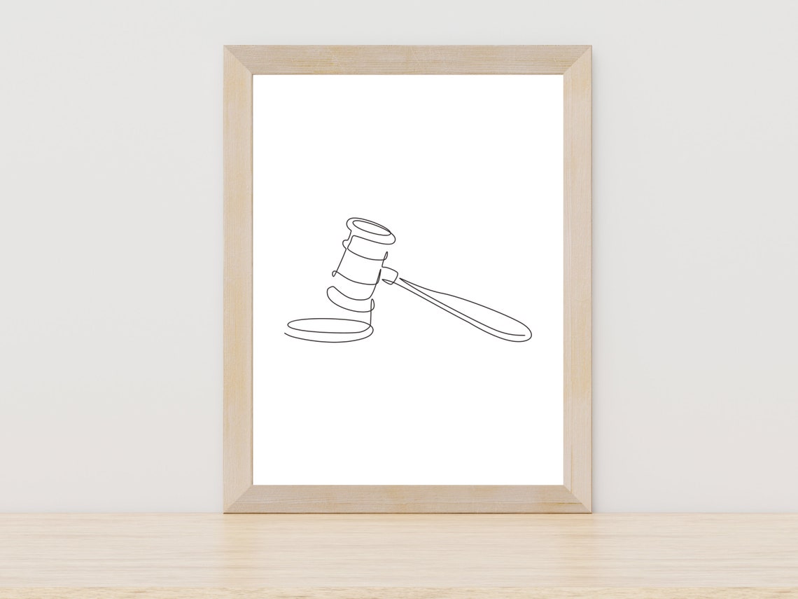 Judge Gavel One Line Art Lawyer Graduation Gift Office Decor Wall Art