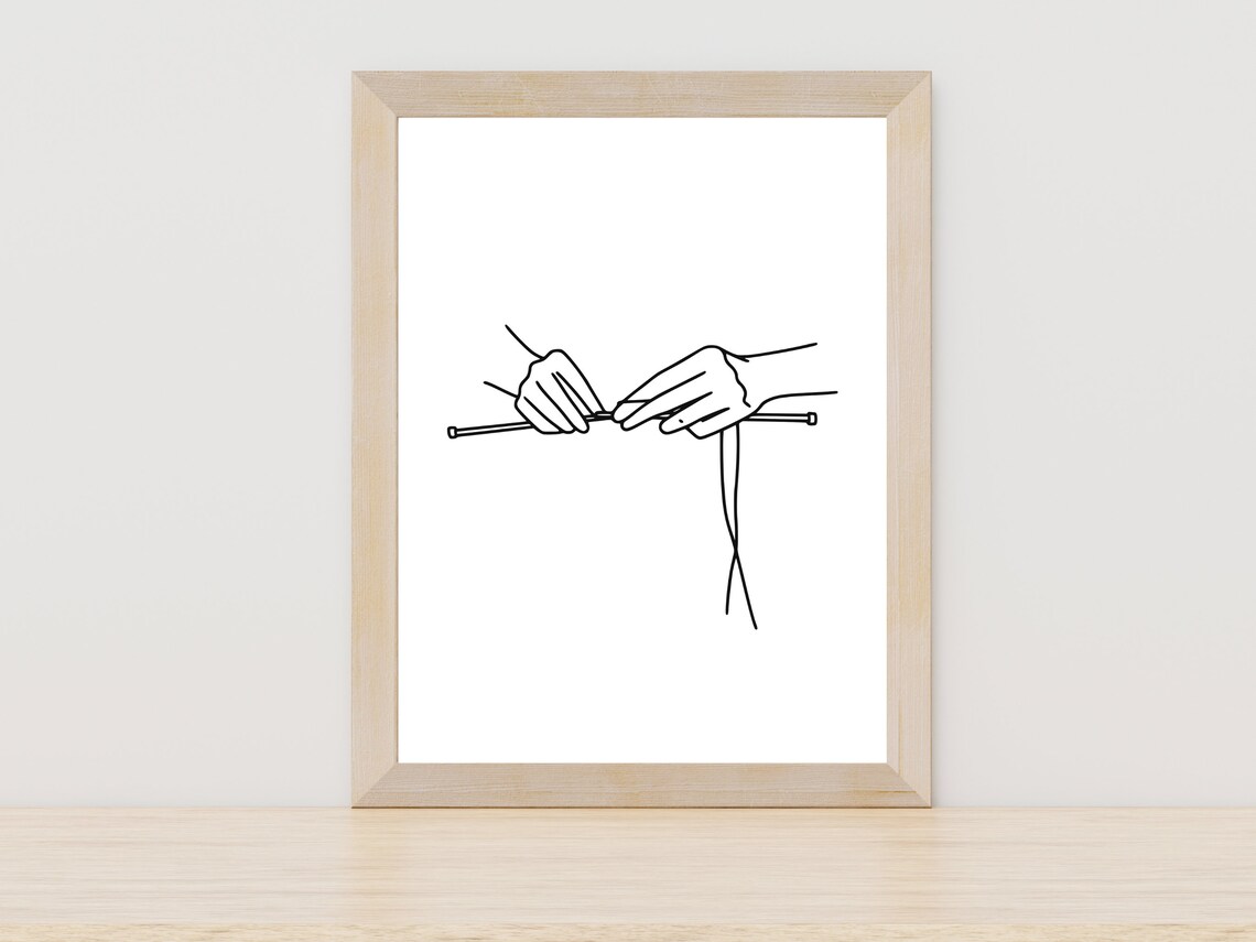 Knitting Line Art, Craft Room Wall Art Print