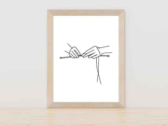 Knitting Line Art, Craft Room Wall Art Print