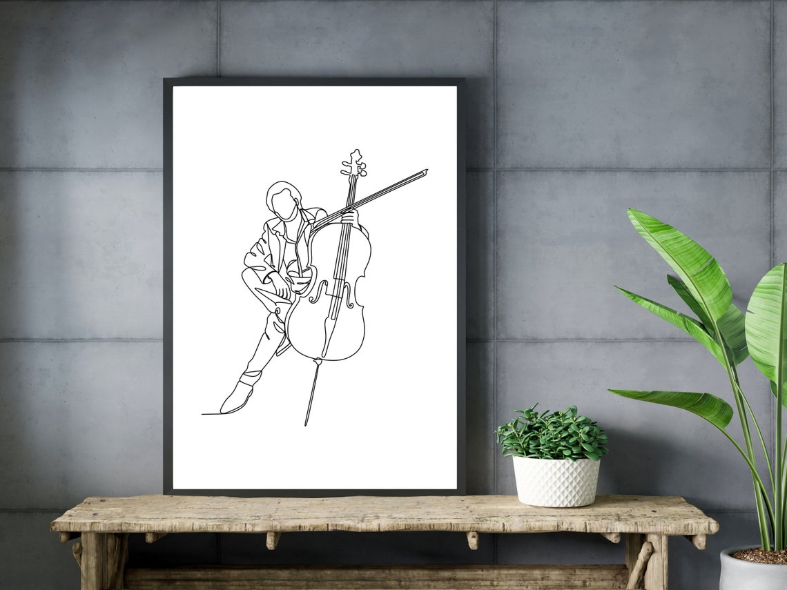 Cellist Playing Cello One Line Drawing Minimalist Orchestra Art Poster - Image 3