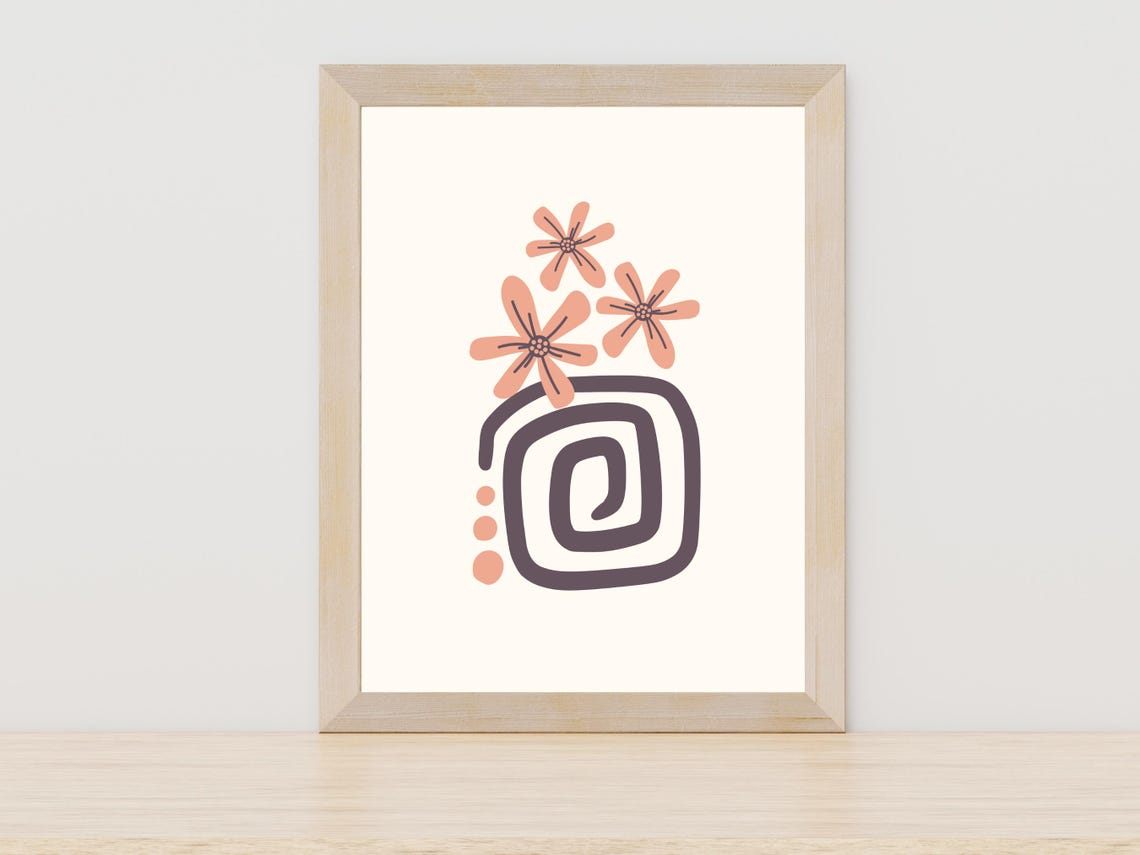 Abstract Vase With Terracotta Flowers Modern Boho Art Poster