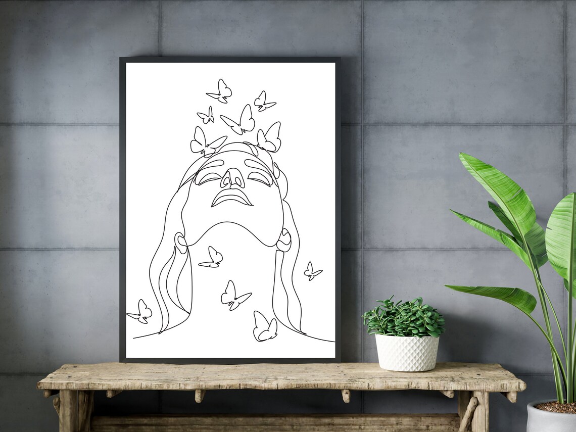 Woman With Butterfly Line Art, Nature Woman Print - Image 3