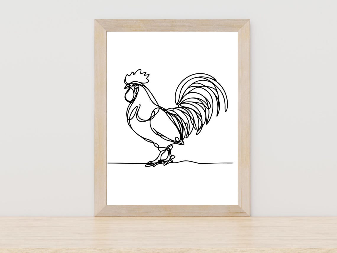 Rooster One Line Drawing Minimalist Farmhouse Chicken Wall Print