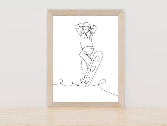 Snowboarder One Line Drawing Minimalist Winter Snowboard Sport Poster