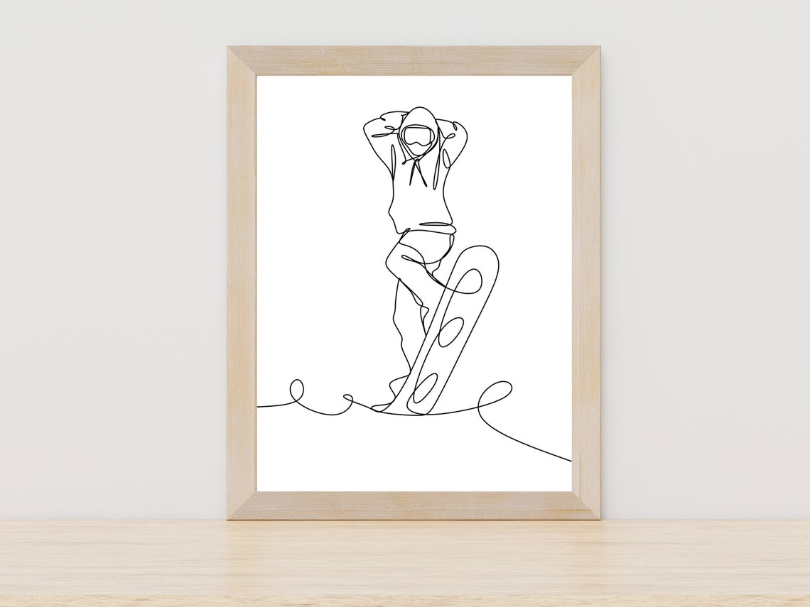Snowboarder One Line Drawing Minimalist Winter Snowboard Sport Poster