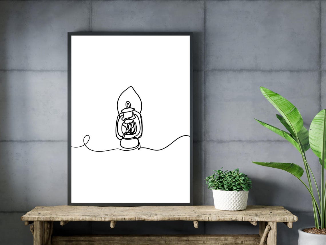 Vintage Oil Lantern One Line Art Camping Cabin Rustic Decor Poster - Image 3
