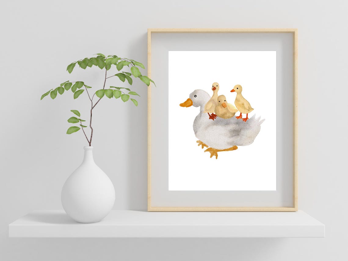 Mother Duck With Three Ducklings Watercolor Nursery Animal Poster - Image 2