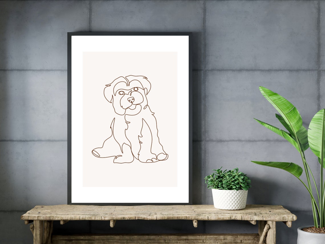 Small Fluffy Dog One Line Art Cute Pet Portrait Minimalist Poster - Image 3