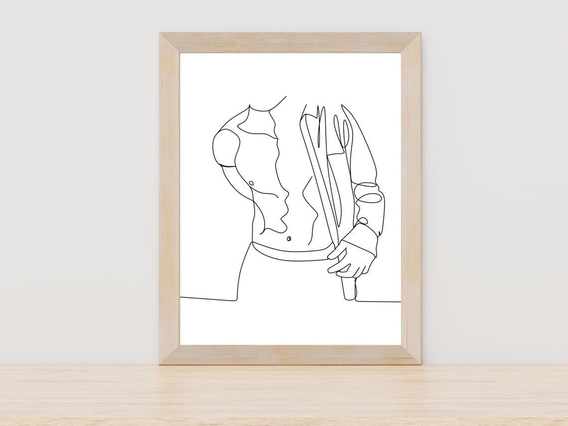 Man Removing Shirt Line Art Male Figure Minimalist Body Sketch Poster