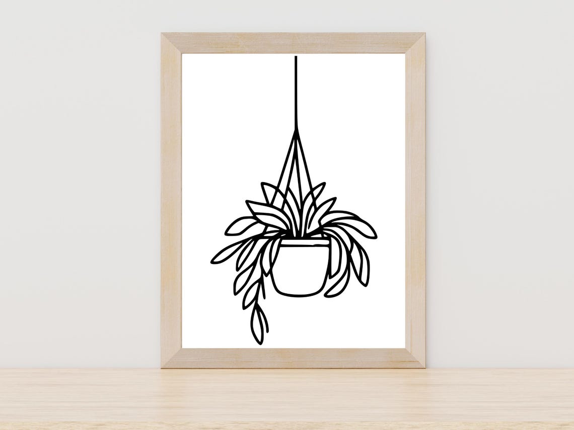Hanging Houseplant in Pot Single Line Art Botanical Wall Art